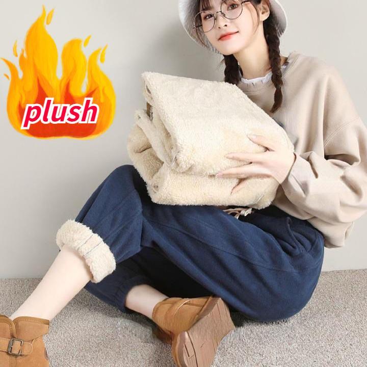 Зимние модные шаровары с эластичной резинкой на талии, утепленные спортивные штаны, теплые флисовые женские брюки