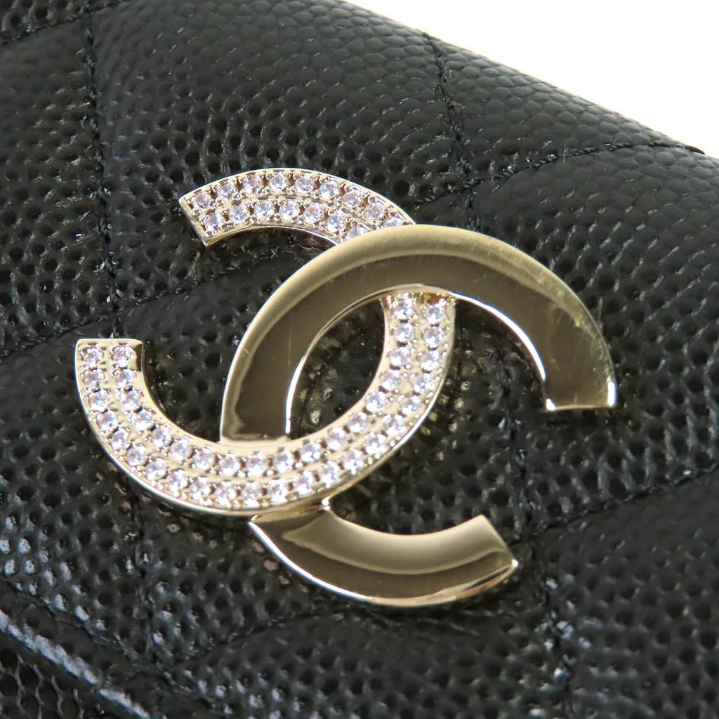 Great CHANEL COCO Mark Matelasse Small Flap Wallet Caviar skin AP4173 Used