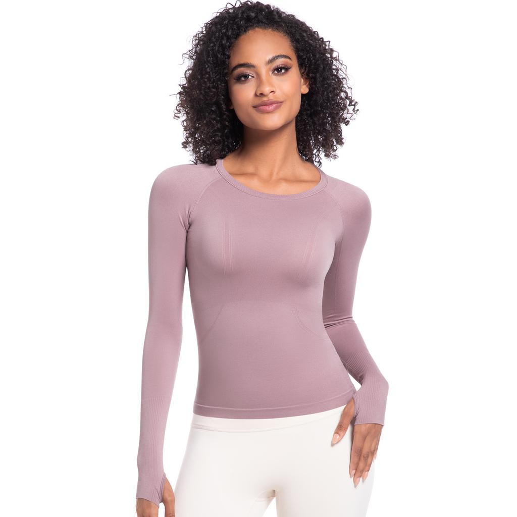 Auroth Long Sleeve Yoga Shirts With Thumb Hole Women Gym Sports Top Solid Color Running Slim Stretch Fitness Shirts