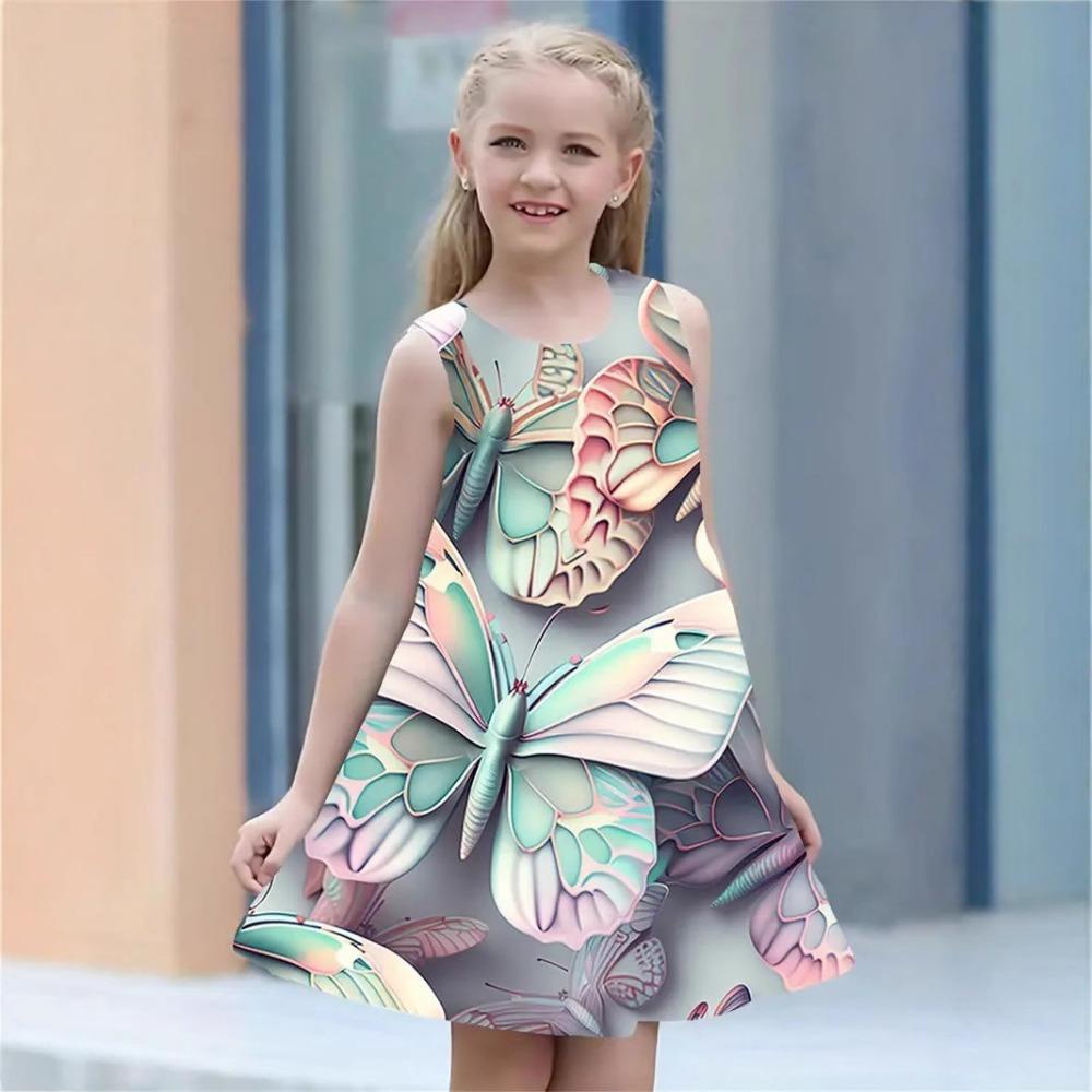 New Summer Fashion Cute Comfortable Butterfly Pattern Children Girls Sleeveless Dresses