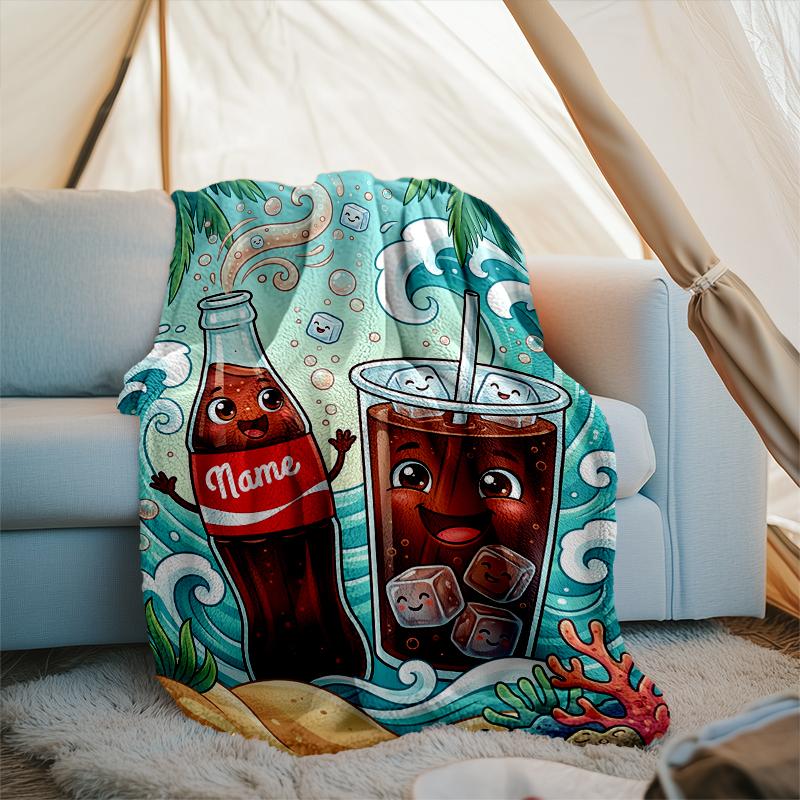 1PC Custom Name Beverage Fun Waves outdooor Flannel blankets Throw Blanket All-Season Throw Gift Bedspread for Couch, Bed, Camping Holiday Birthda