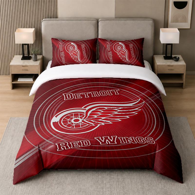 3Pcs Bedding SetDetroit Red Wings Soft Bed Sheet and Two Pillowcases Home Bedroom Decor