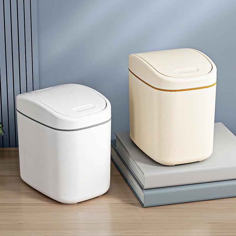 Desktop Trash Can Small Mini Garbage Can Plastic Dustbin With Shake Cover For Home Office Waste Bins Household Cleaning