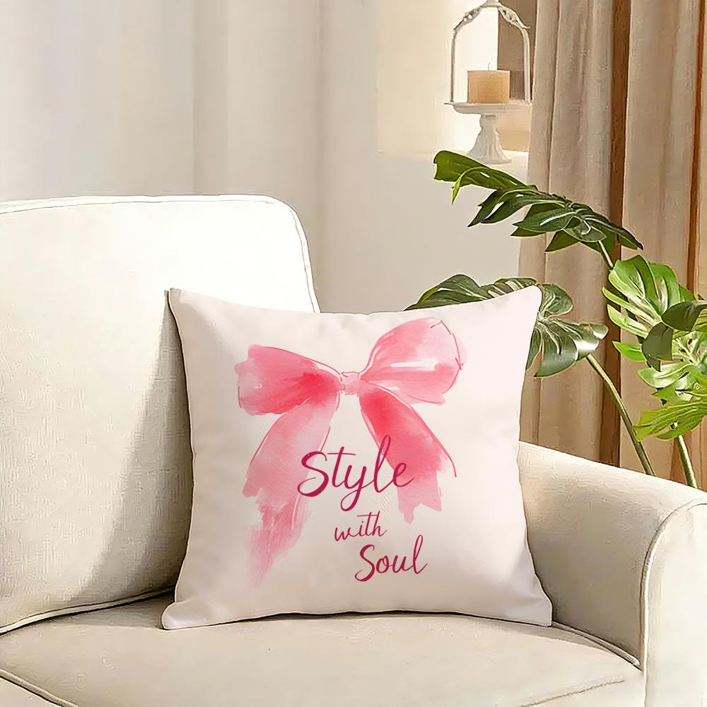 Korean trendy bow Cushion Cover Reversible Plush Pillow Cover Soft Fluffy Home Decor for Sofa Bedroom