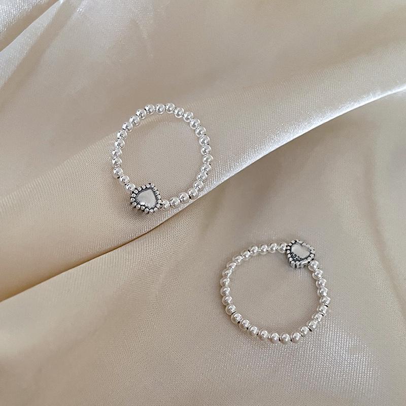 Кольцо-резинка из стерлингового серебра S925 в корейском стиле с открытым сердцем для женщин – Простое, универсальное и элегантное студенческое украшение