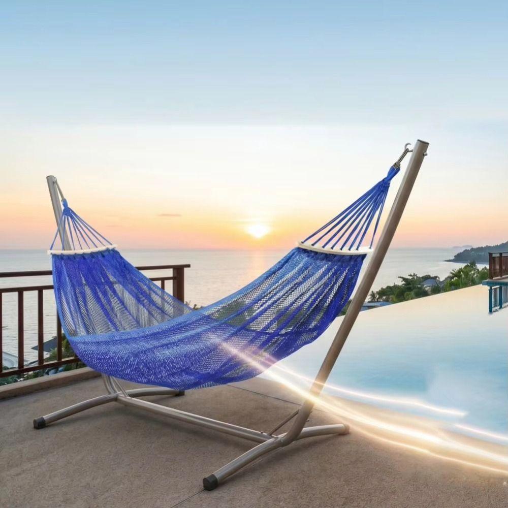 Good Load-bearing Outdoor Swing Hammock Curved Rod Hanging Swing Camping Mesh Hammock Balcony