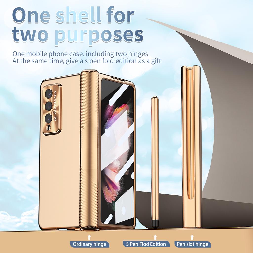 For Samsung Z Fold 4 3 Portable S Pen Mobile Phone Case for Samsung Galaxy Z Fold 3 4 5G Fold4 Fold3 Full Coverage Glass Film