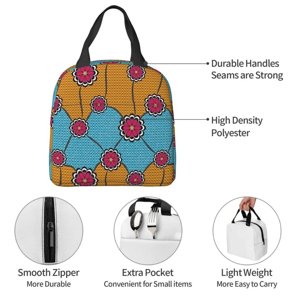 Ankara Dutch Wax African Pattern Insulated Lunch Bag for Women Children Portable Food Boxes Thermal Lunch Box Tote