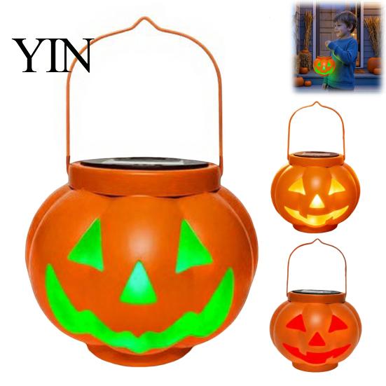 Reusable Halloween Ornament Pumpkin Solar Lantern, Waterproof Outdoor Hanging Light, Orange Patio Garden Fall Decor Spooky Face Lantern for
