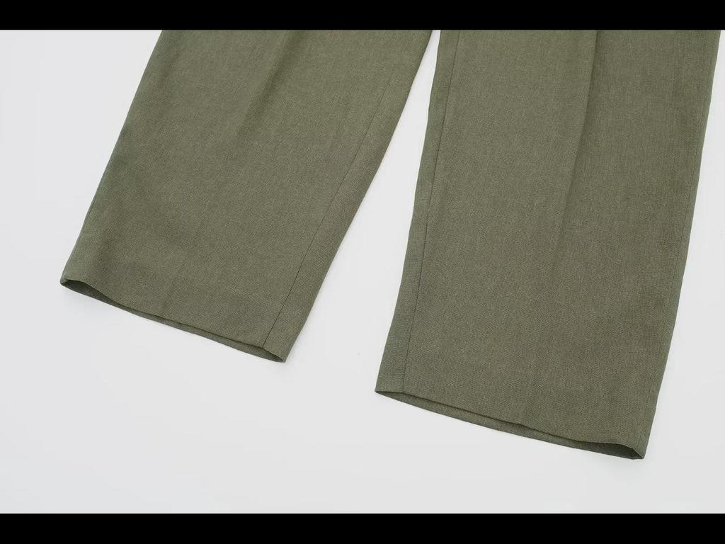 Летние 2024 г. Женские прямые брюки в европейском и американском стиле из льняной смеси с высокой талией в стиле ретро