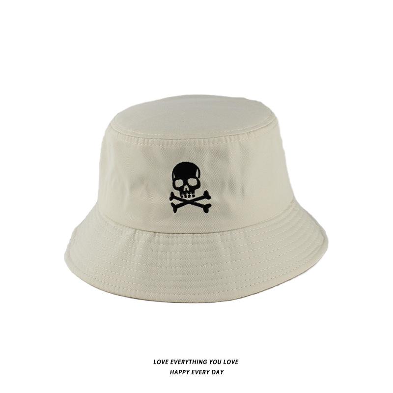 Bucket Hats Men And Women Skull Embroidered Fisherman Hat, Single-Sided Black Street Fashion Foldable Sunhat