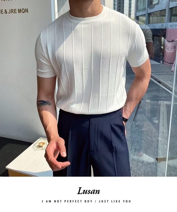 2023 Мужской Повседневный Летний Пуловер с Круглым Вырезом и Коротким Рукавом