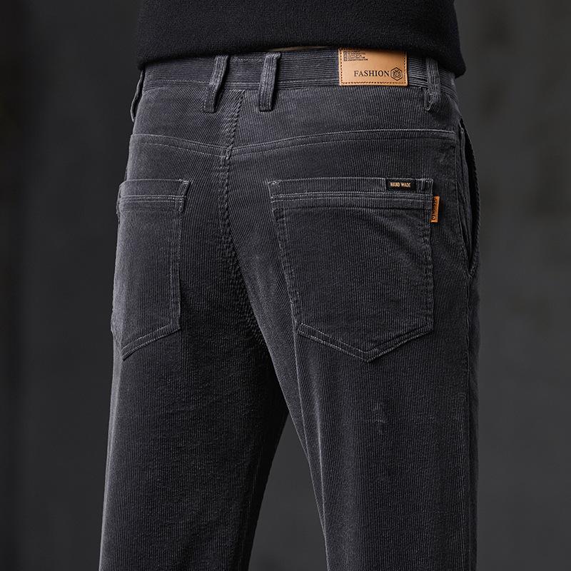 2024 New Spring And Autumn Corduroy Casual Pants For Men'S Business Slim Fit Straight Leg Elastic Versatile Long Pants