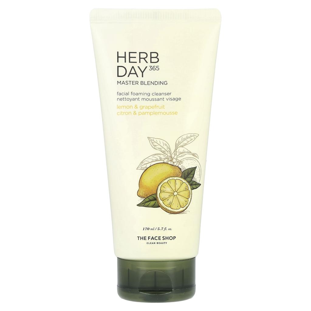 The Face Shop Herb Day 365, Facial Foaming Cleanser, Lemon & Grapefruit, 170ml (5.7 Fl Oz)