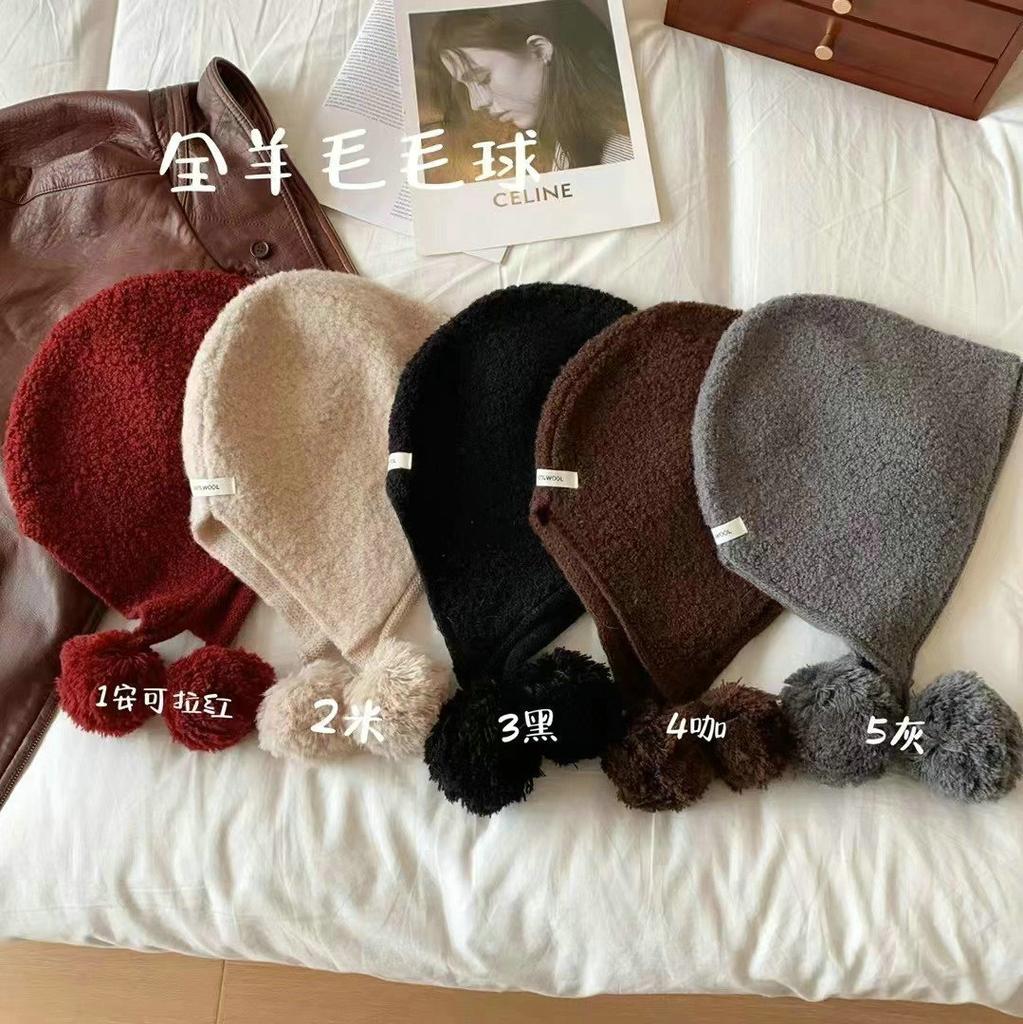 Autumn and winter new warm ring wool% WOOL hairball barak hat women's red ear hat