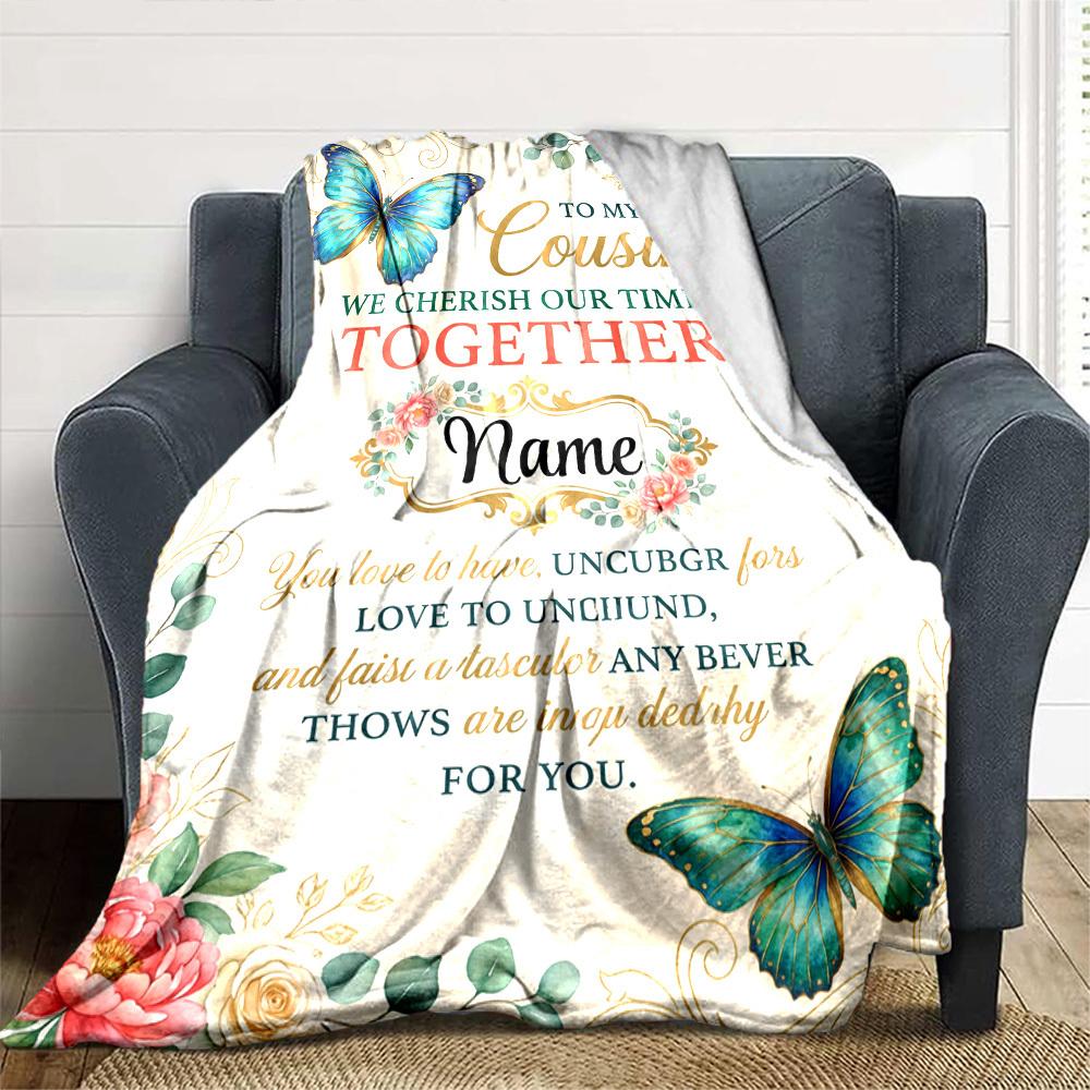 Cousin'S Cherished Moments Customize Your Name Blanket Soft Warm Cozy Versatile For Sofa Couch Office Bed Picnics Ideal For All Seasons Warmthful