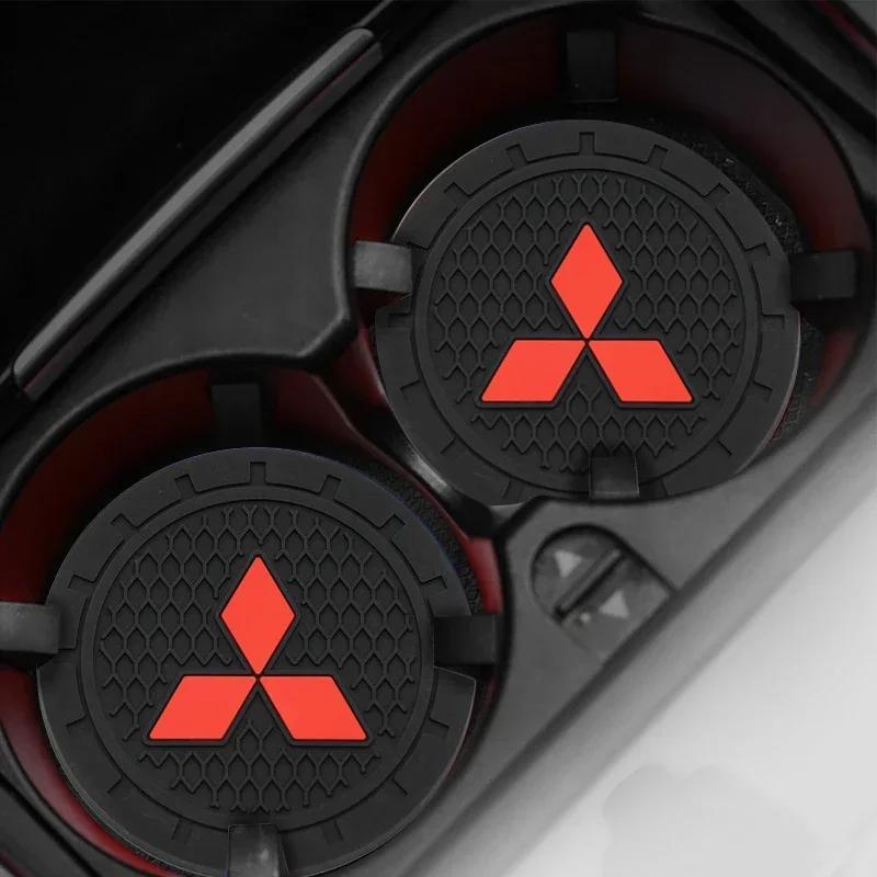 2Pcs Car Interior Accessories Water Cup Coaster Mat for Mitsubishi Outlander Lancer Pajero Interior Decoration Supplies
