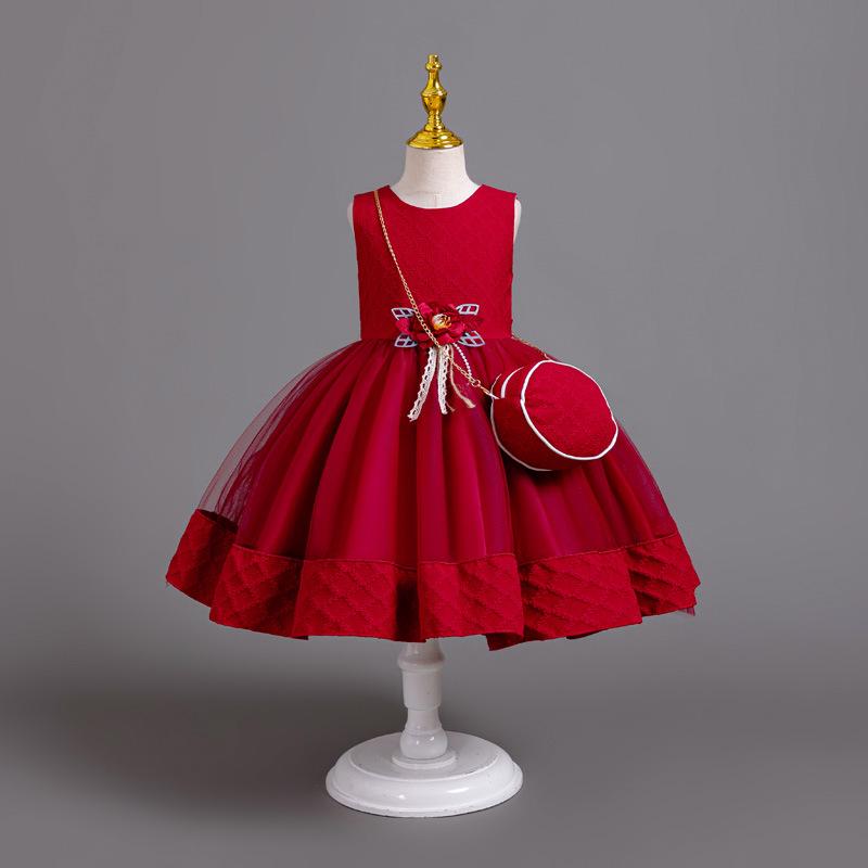 Новое платье принцессы из 3 предметов для девочек, элегантное платье с длинными рукавами и вышивкой для девочек, детское платье для дня рождения + комплект сумок