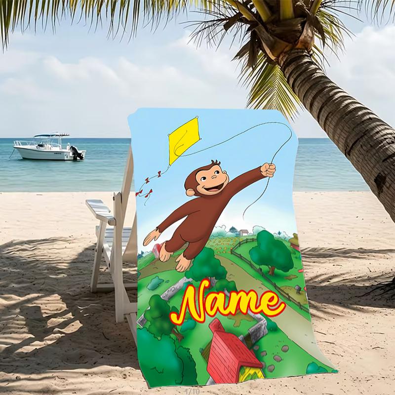 Customizable personalized beach towels Curious George themed designs.Suitable for the beach, yoga, sports;ideal as beach accessories