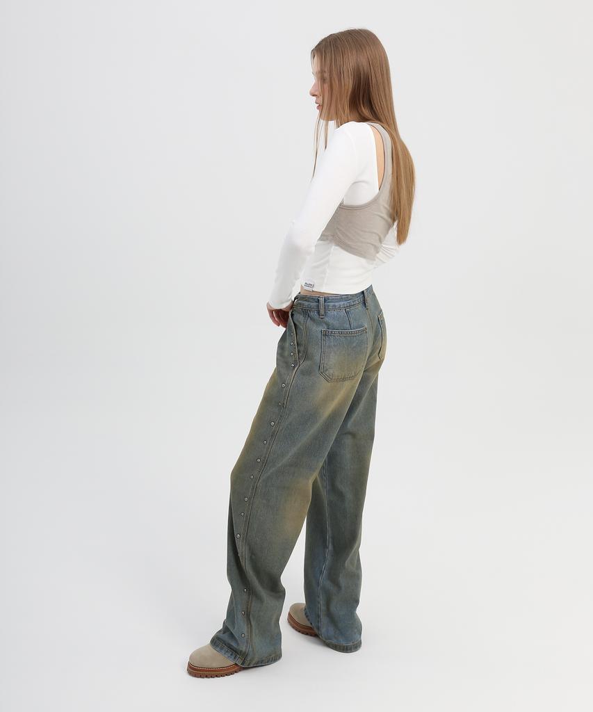 SLLOW GARMENTS Studded Washed Loose Fit Denim