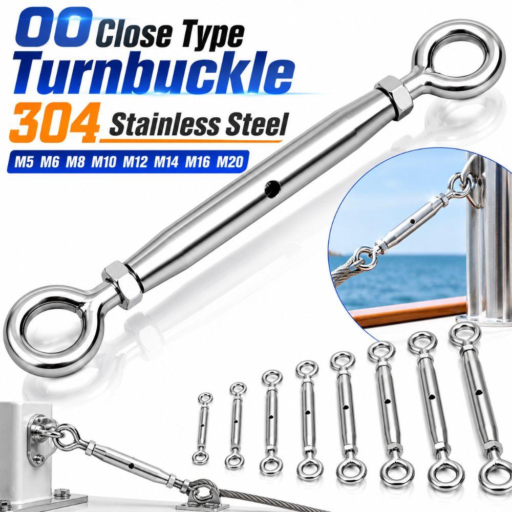 304 Stainless Steel OO Close Type Turnbuckle M5 M6 M8 M10 M12 M14 M16 M20 Rust Proof Wire Rope Tensioner Sturdy Adjustable