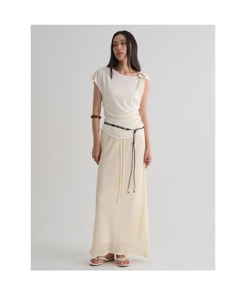 8SECONDS Jewel Embellished Asymmetrical Short Sleeve T-Shirt Ivory