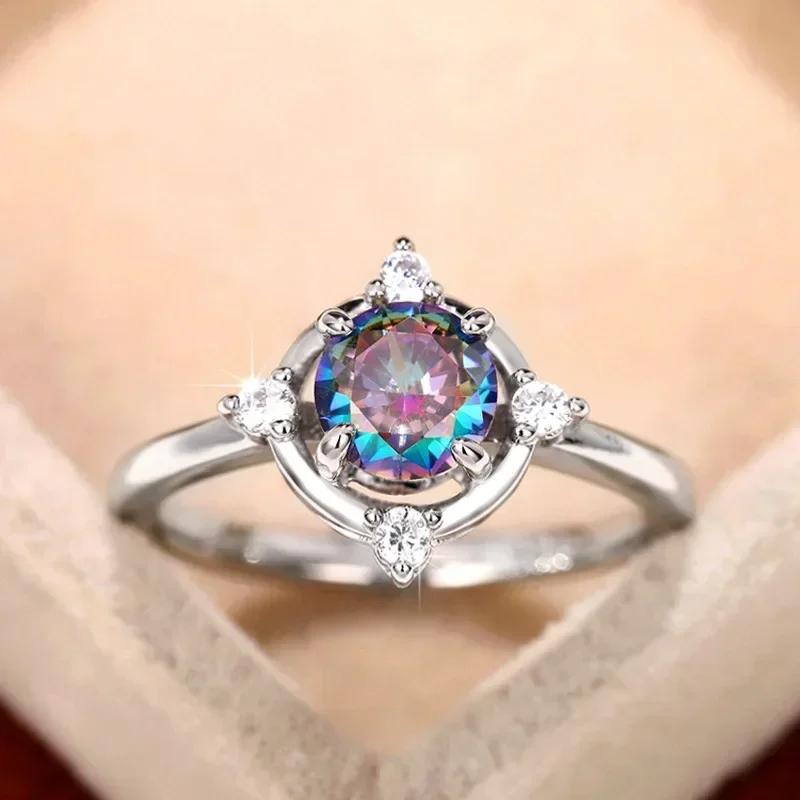 Milangirl New Fashion Light Luxury Zircon Colorful Gradient Rings for women Crown Fresh Elegant Princess Socialite Zircon