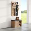 Shoe Bench, Hallway Furniture, Shoe Cabinet with 2 Doors, with Back Panel with 3 Hooks, Black and Natural Color; Dimensions: W70/D36/H146cm (W×D×H)