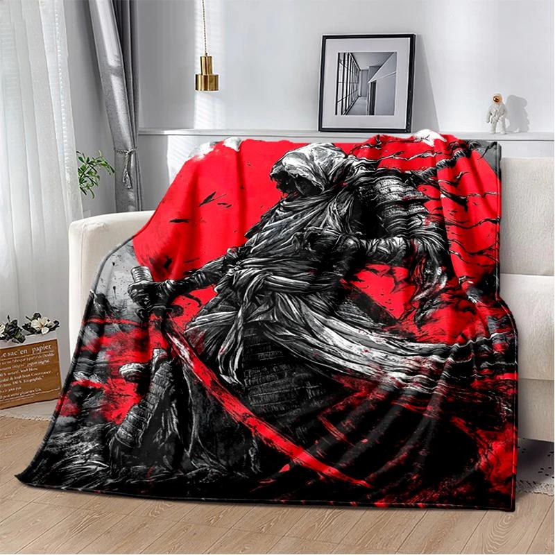 3D Japanese Samurai Bushido Katana Cartoon Game Blanket,Soft Throw Blanket for Home Bedroom Bed Sofa Travel Picnic Cover Kids