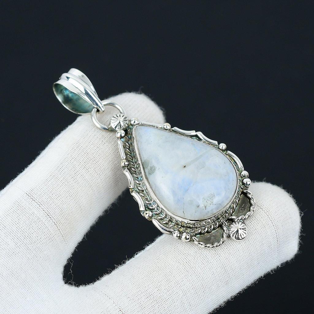 Rainbow Moonstone Pendant, Natural Moonstone Jewelry, 925 Sterling Silver Jewelry, Handmade Jewelry Pendant, Unisex Pendant For Gifts