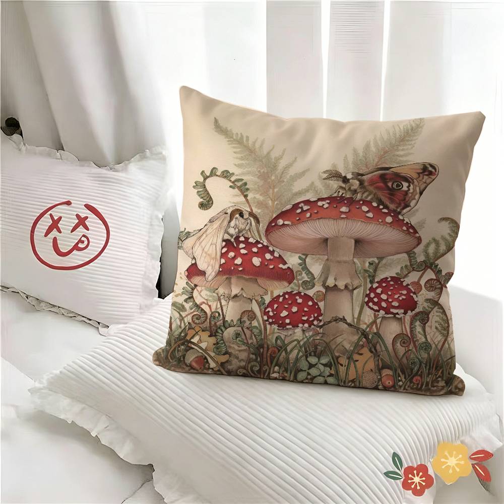 pc Botanical Art Mushroom Retro Pillow Case Fashion Square Pillowcase Bedroom Sofa Room Ins Decoration Leisure