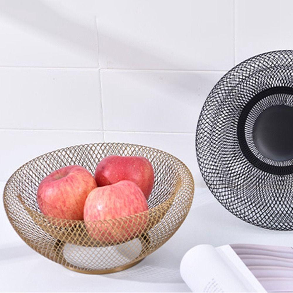 Black/Gold Mesh Fruit Snacks Basket Round Fruit Vegetable Basket Iron Art Fruit Basket Countertop