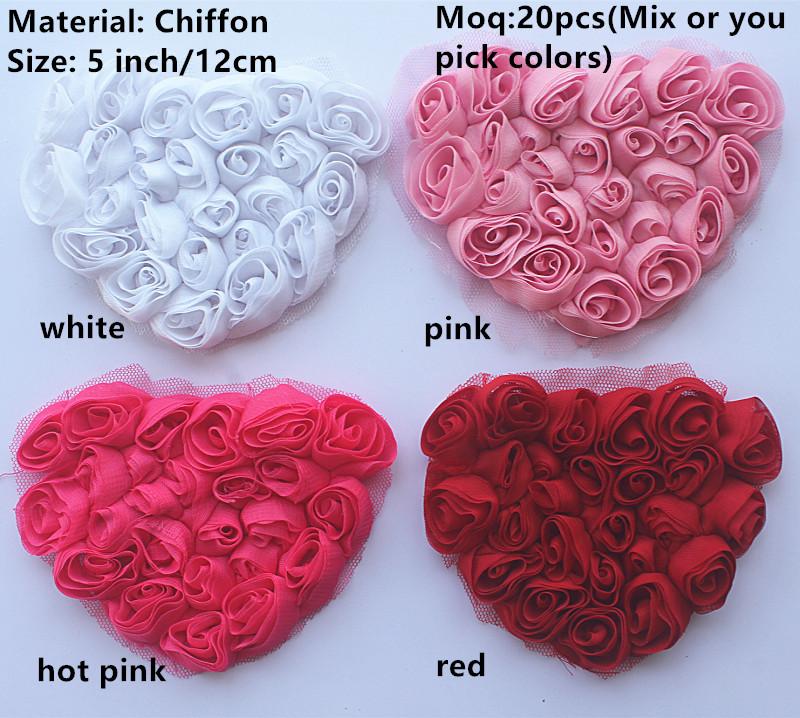 20 шт. Большие шифоновые розы в форме сердца, нашивки для DIY, одежда для маленьких девочек, платье, ромпер, рубашки, швейные украшения, материалы для бантов для волос