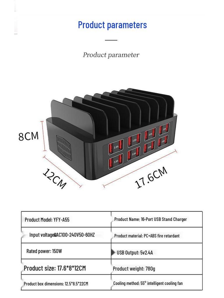 10-слотовое USB-зарядное устройство и настольный органайзер с Type-C для планшетов и телефонов