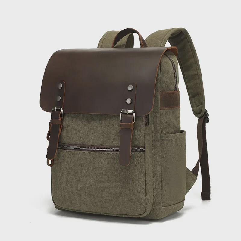 Рюкзаки для ноутбуков из вощеной парусины и кожи в стиле ретро унисекс для путешествий и школы