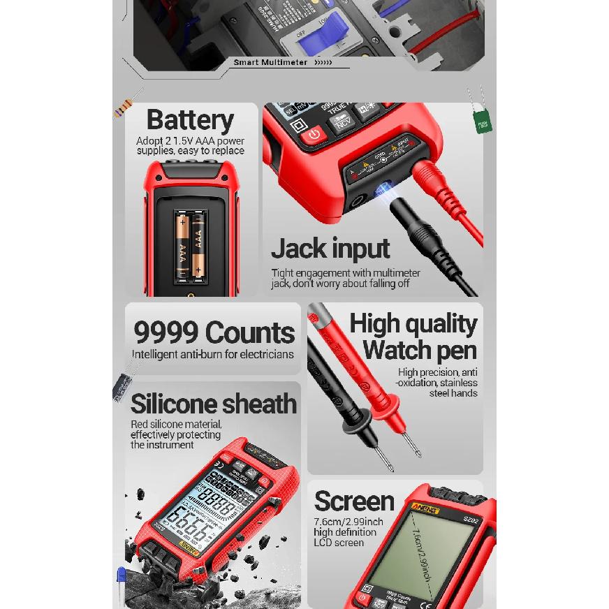 Digital Multimeter Smart ANENG AC/DCVoltage Capacitance Meter 6000 Counts Auto Electrical Temp Resistance Transistor Test tools