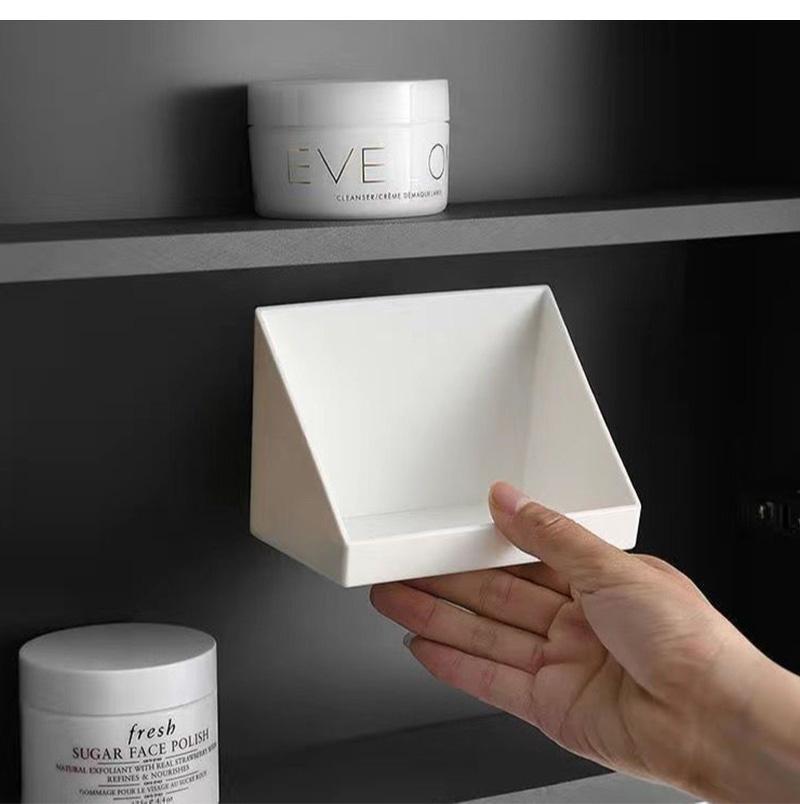 Настенный стеллаж для хранения, ванная комната, кухня, органайзер для всякой всячины, держатель для косметики, лоток для хранения косметики, органайзер для макияжа, самоклеящаяся полка