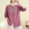 Spring Cotton Linen Embroidered Long Sleeved Shirt T-shirt Retro Ethnic Style Plus Size Women's Top Cardigan Blouses Shirts