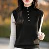 Women's 100% Wool Half-Open Button-Up Knit Vest - Sleeveless, Versatile, Solid Color Pullover with Half-High Collar