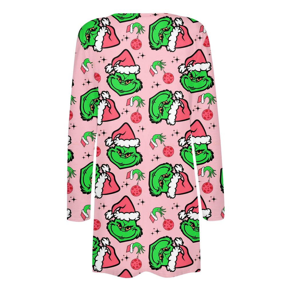 Женская модная повседневная куртка-кардиган с рождественским принтом средней длины, пальто