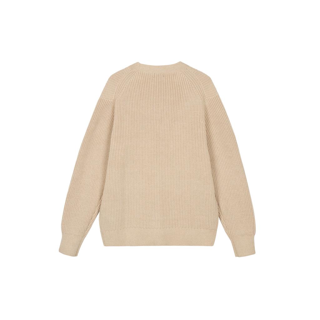 Uniqlo Однотонный однобортный V-образный вырез Свободный длинный рукав Вязаный свитер Мужской свитер Темно-бежевый 466718-32