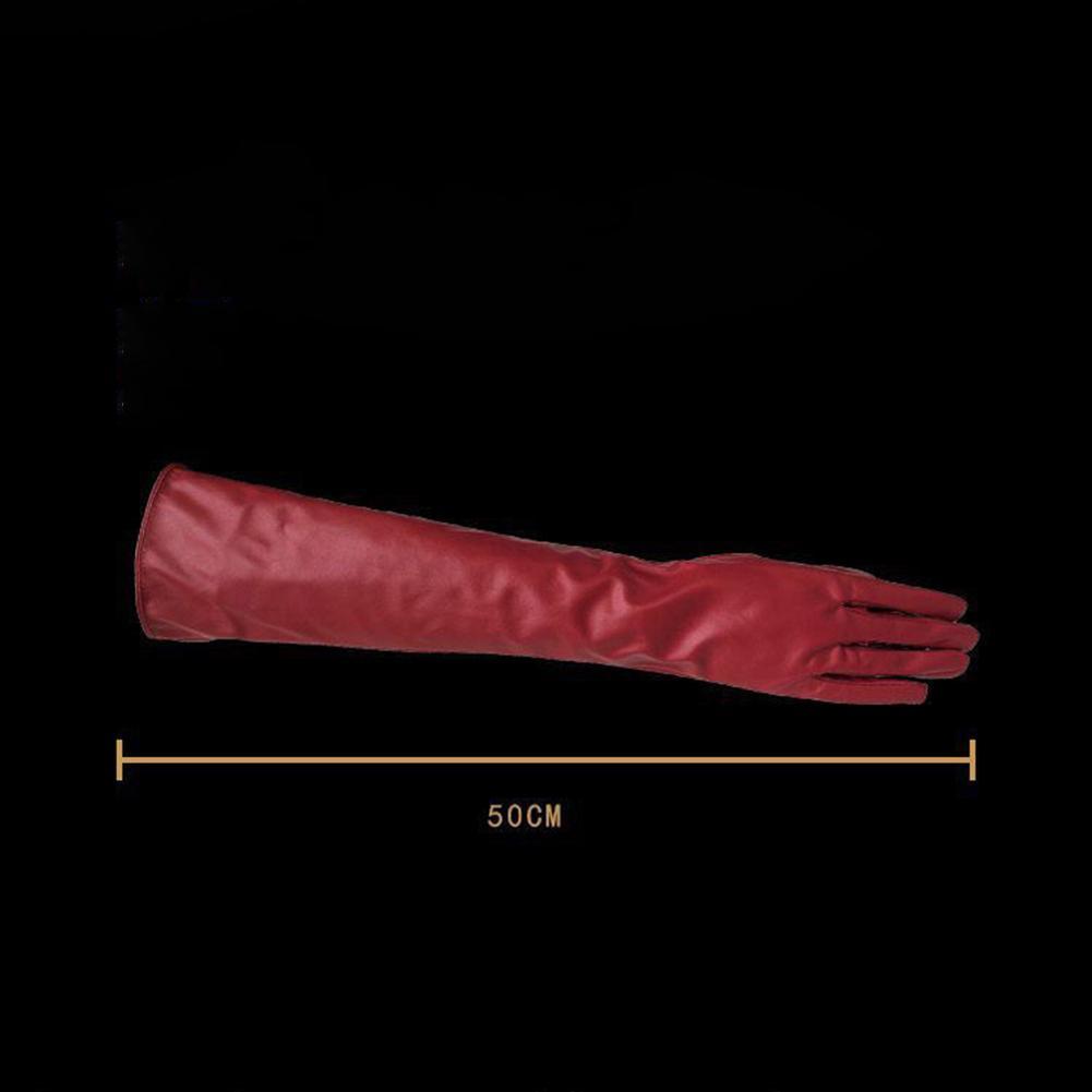 Fashion Lady Solid Color Faux Leather Full Finger Long Arm Gloves Stage Mittens EMA