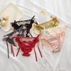 Crystal Bow Rhinestone Satin Panties Ice Silk Lace Briefs for Women Sweet Lace Tie Panties  Girl