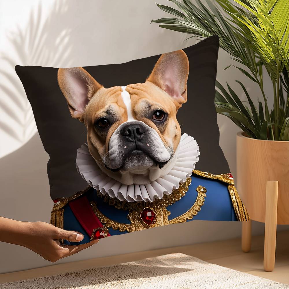 Renaissance Royal French Bulldog Pillow Case Square DoubleSided Print Cushion Case For Sofa Home Bedchamber Decor Gift