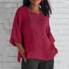 Women's Fashion Seven-Part Sleeve Pleated Round Neck Solid Colour Loose Casual Shirt Top