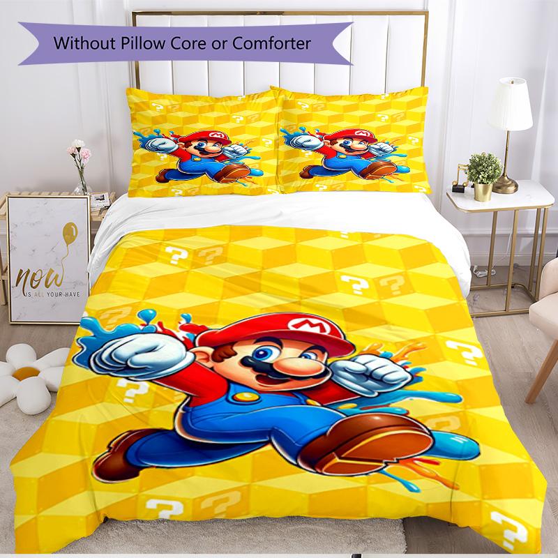 3pcs Duvet Cover Set (1*Duvet Cover + 2*Pillowcase, Without Core), Super Mario Print Soft All‑Season Bedding Set, Home Bedroom Decor Gift