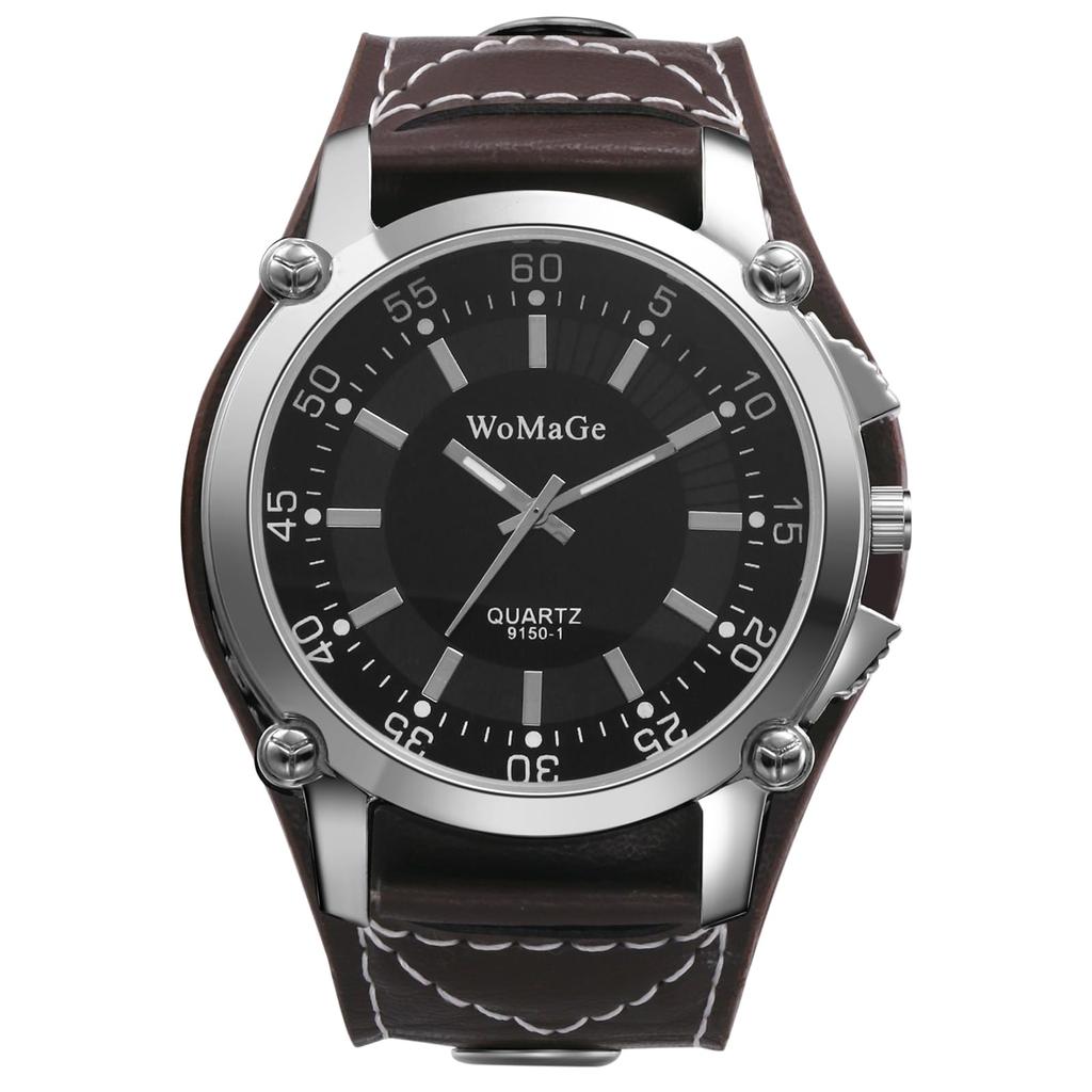 Часы Рок Панк Кожаный Ремень Водонепроницаемый Кожаный Ремень Широкий Браслет Стильные Кварцевые Часы Белые Коричневые Модный Аксессуар День Рождения Годовщина Рождество