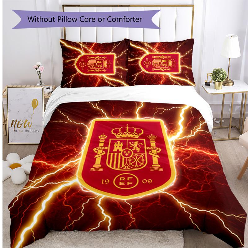 Spain football Printed Bedding 3 Piece Set Cozy Breathable Bed Cover Set as Housewarming Holiday Gift