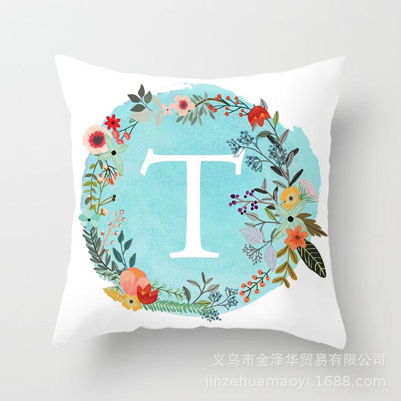 Blue Letter Pattern Throw Pillow Cover With Short Plush Print Living Room Sofa Decoration Cushion Cover Pillow Covers Decorative