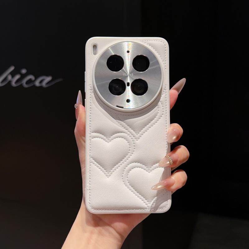 Милый простой чехол из кожи с узором в виде сердца для Vivo X300 Ultra X300Pro X300s X300, задняя крышка с защитой объектива всей камеры
